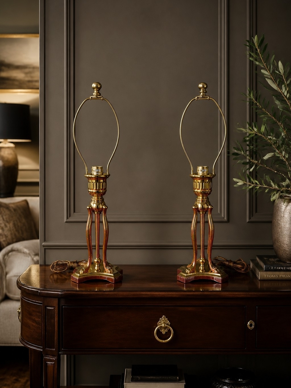 Brass Pair Table Lamps - Gold Finish 19"